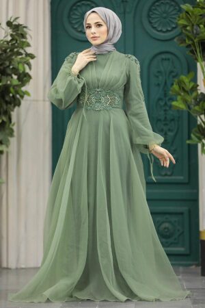 Modern Almond Green Islamic Wedding Gown 2249CY - 1