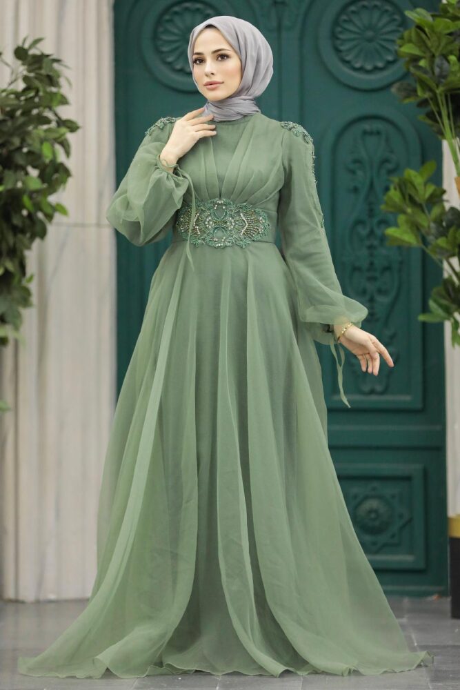 Modern Almond Green Islamic Wedding Gown 2249CY - 1