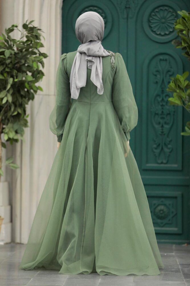 Modern Almond Green Islamic Wedding Gown 2249CY - 3