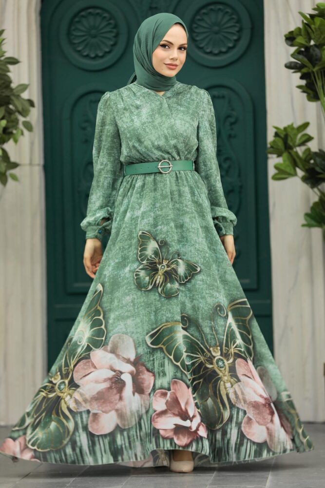 Modern Almond Green Modest Islamic Clothing Prom Dress 39211CY - 1