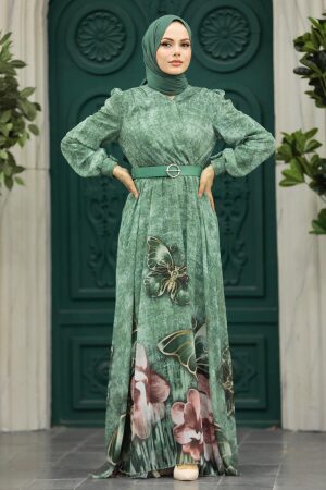 Modern Almond Green Modest Islamic Clothing Prom Dress 39211CY - 2