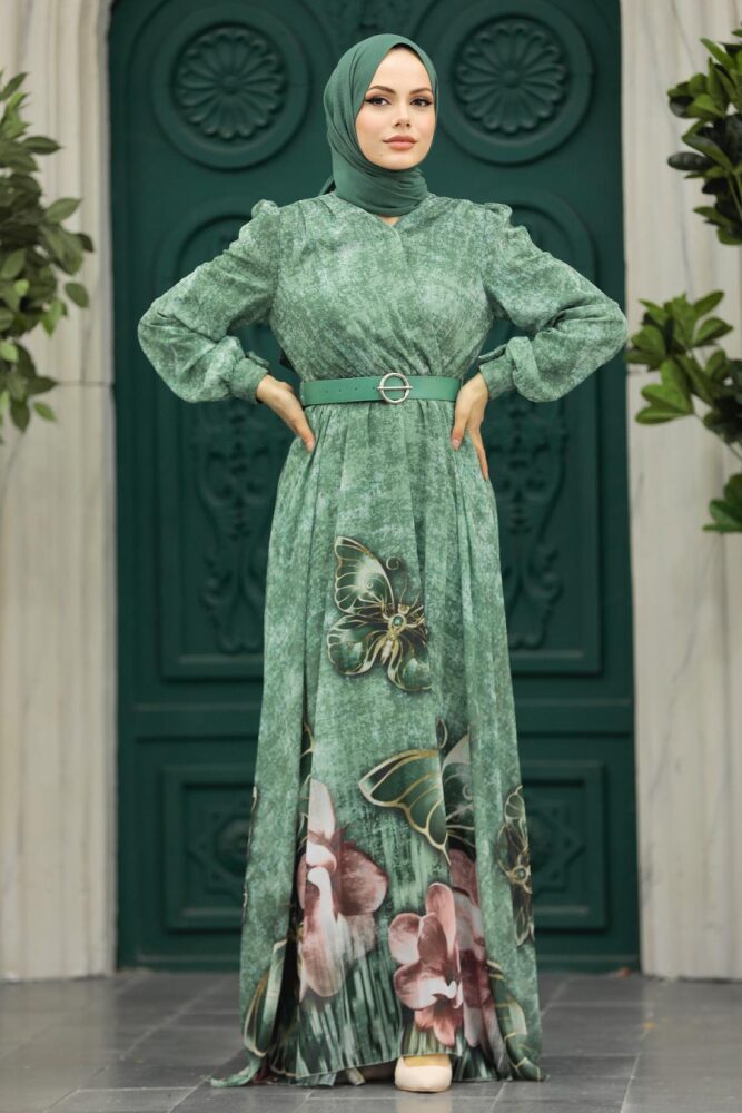 Modern Almond Green Modest Islamic Clothing Prom Dress 39211CY - 2
