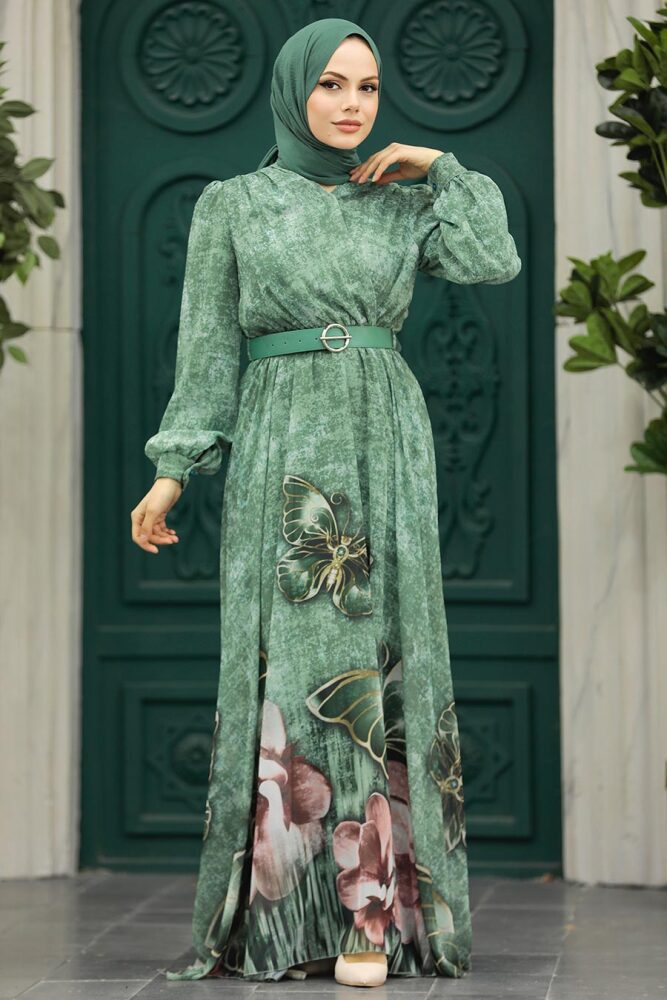 Modern Almond Green Modest Islamic Clothing Prom Dress 39211CY - 3