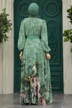 Neva Style - Modern Almond Green Modest Islamic Clothing Prom Dress 39211CY - Thumbnail