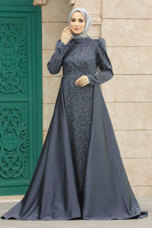 Modern Anthracite Modest Islamic Clothing Wedding Dress 23310ANT - 3