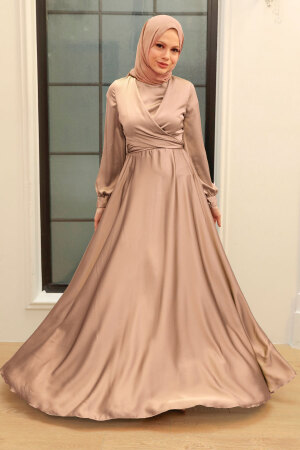 Neva Style - Modern Beige Hijab Bridesmaid Dress 33871BEJ - 1