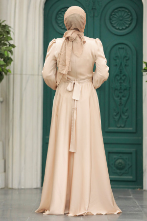 Neva Style - Modern Beige Islamic Clothing Wedding Dress 40621BEJ - Thumbnail