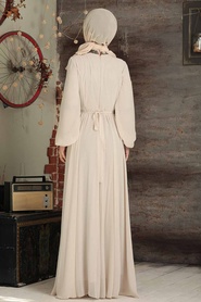 Neva Style - Modern Beige Islamic Clothing Wedding Dress 5339BEJ - Thumbnail