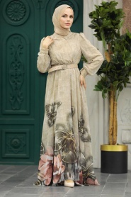 Neva Style - Modern Beige Modest Islamic Clothing Prom Dress 39211BEJ - Thumbnail