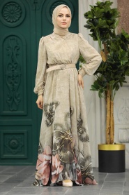Neva Style - Modern Beige Modest Islamic Clothing Prom Dress 39211BEJ - Thumbnail