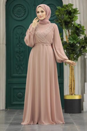 Modern Beige Modest Prom Dress 22153BEJ - 2