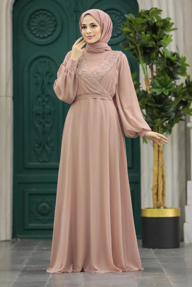 Modern Beige Modest Prom Dress 22153BEJ - 2