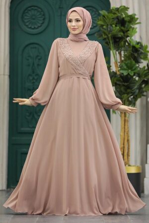Modern Beige Modest Prom Dress 22153BEJ - 1