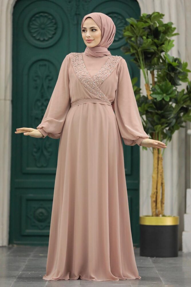 Modern Beige Modest Prom Dress 22153BEJ - 3