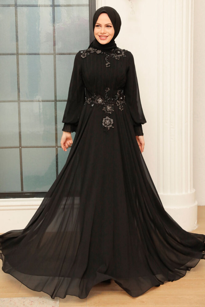 Neva Style - Modern Black Modest Islamic Clothing Prom Dress 765S - 1