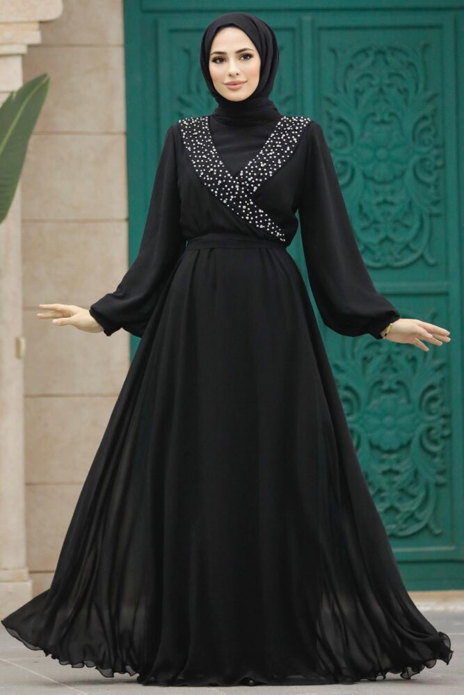Modern Black Modest Prom Dress 22153S - 1