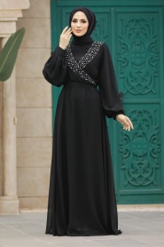 Neva Style - Modern Black Modest Prom Dress 22153S - Thumbnail