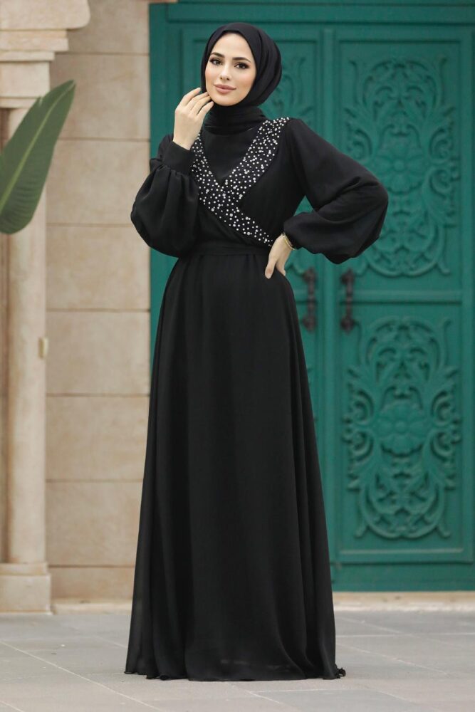 Modern Black Modest Prom Dress 22153S - 4