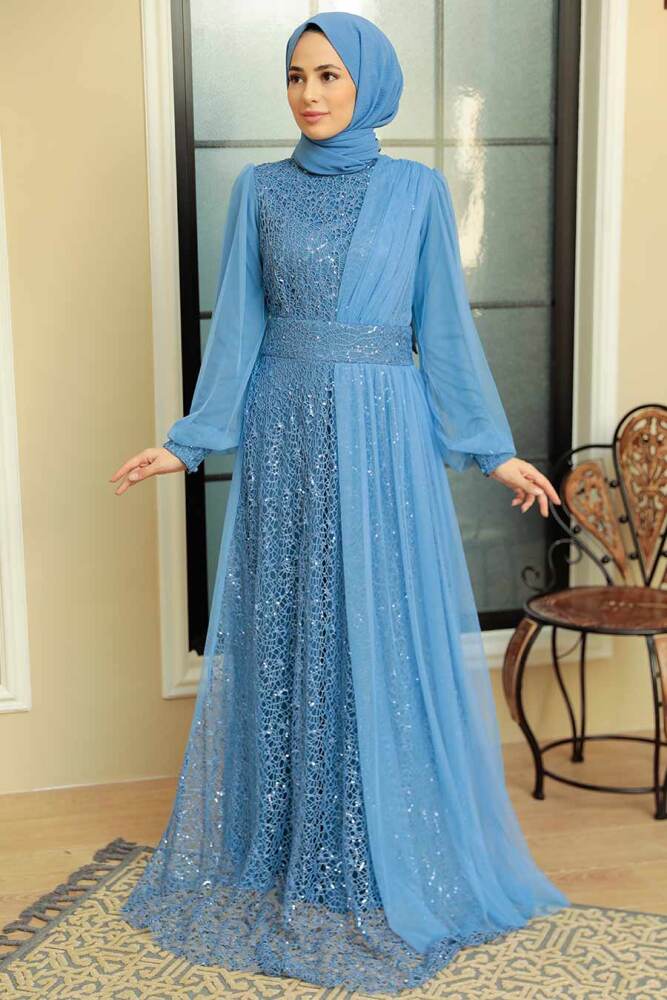 Neva Style - Modern Blue Muslim Wedding Gown 5696M - 1
