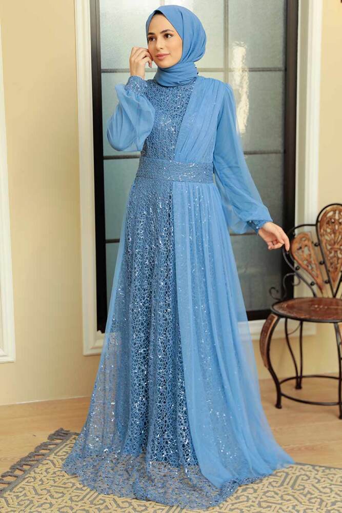 Neva Style - Modern Blue Muslim Wedding Gown 5696M - 2