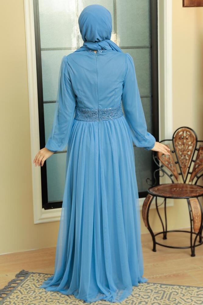 Neva Style - Modern Blue Muslim Wedding Gown 5696M - 4