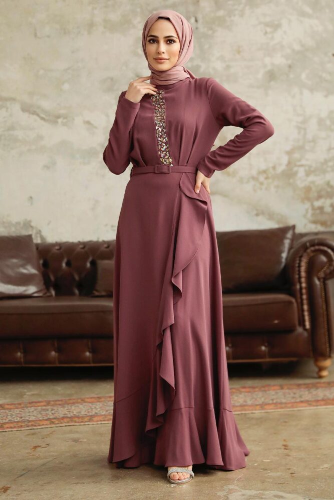 Modern Brown Hijab Wedding Dress 37320KH - 1