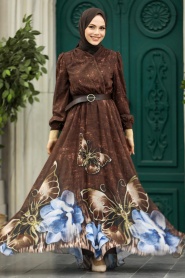 Neva Style - Modern Brown Modest Islamic Clothing Prom Dress 39211KH - Thumbnail