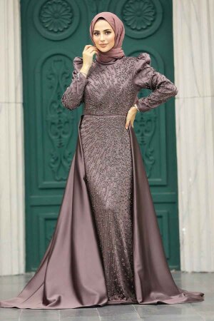 Modern Brown Modest Islamic Clothing Wedding Dress 23310KH - 1