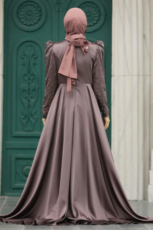 Modern Brown Modest Islamic Clothing Wedding Dress 23310KH - 4
