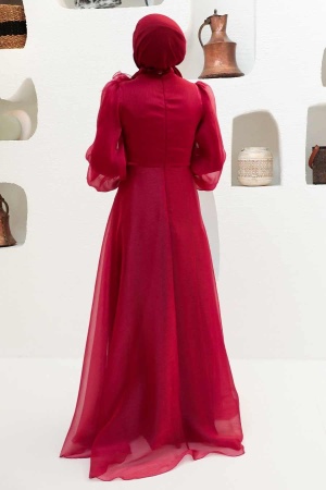 Neva Style - Modern Claret Red Hijab Evening Dress 22321BR - 4