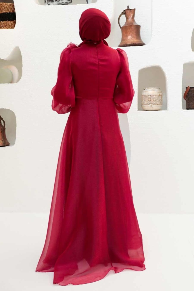 Neva Style - Modern Claret Red Hijab Evening Dress 22321BR - 4