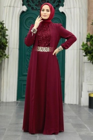 Neva Style - Modern Claret Red Modest Dress 25700BR - Thumbnail