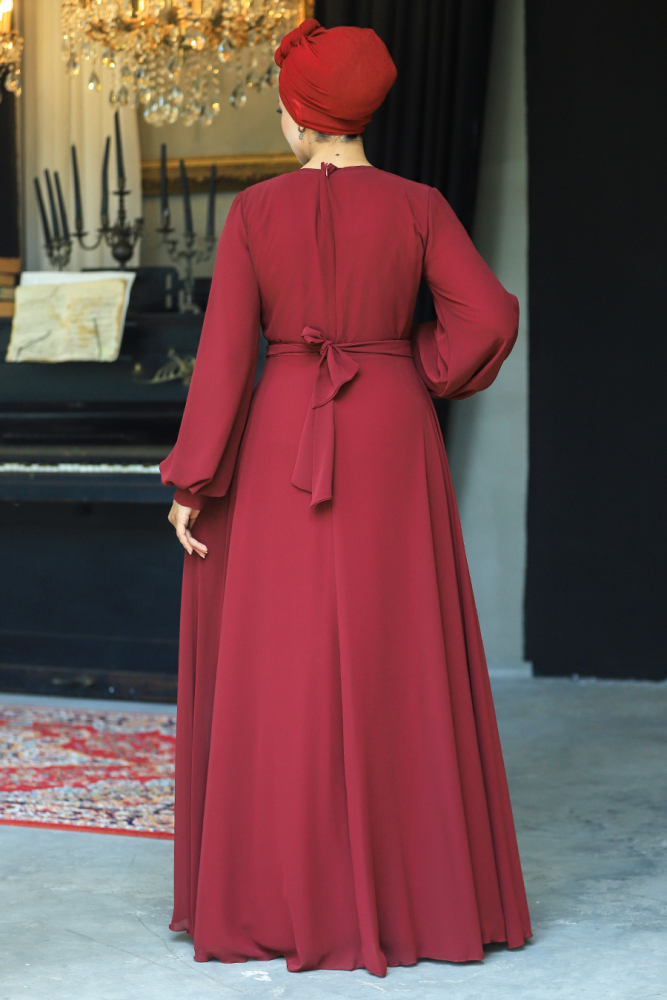 Modern Claret Red Modest Prom Dress 22153BR - 2