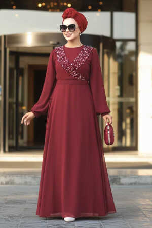 Modern Claret Red Modest Prom Dress 22153BR - 1