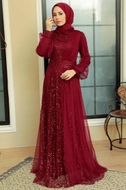 Neva Style - Modern Claret Red Muslim Wedding Gown 5696BR - Thumbnail