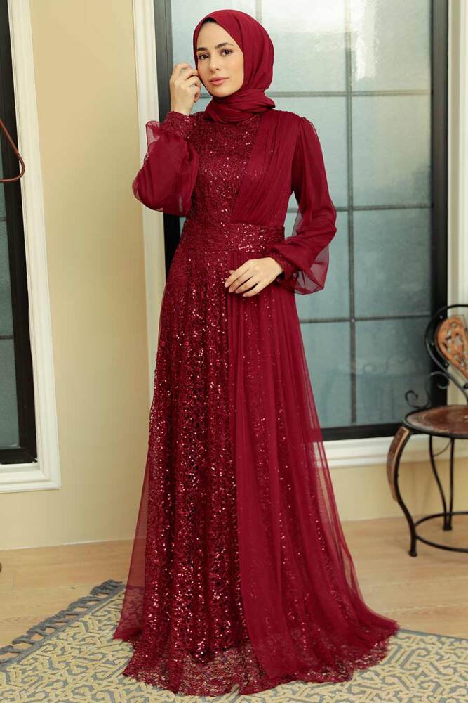Neva Style - Modern Claret Red Muslim Wedding Gown 5696BR - 2