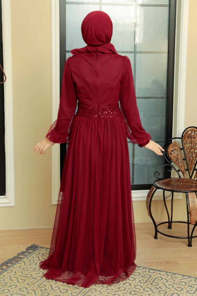 Neva Style - Modern Claret Red Muslim Wedding Gown 5696BR - 3