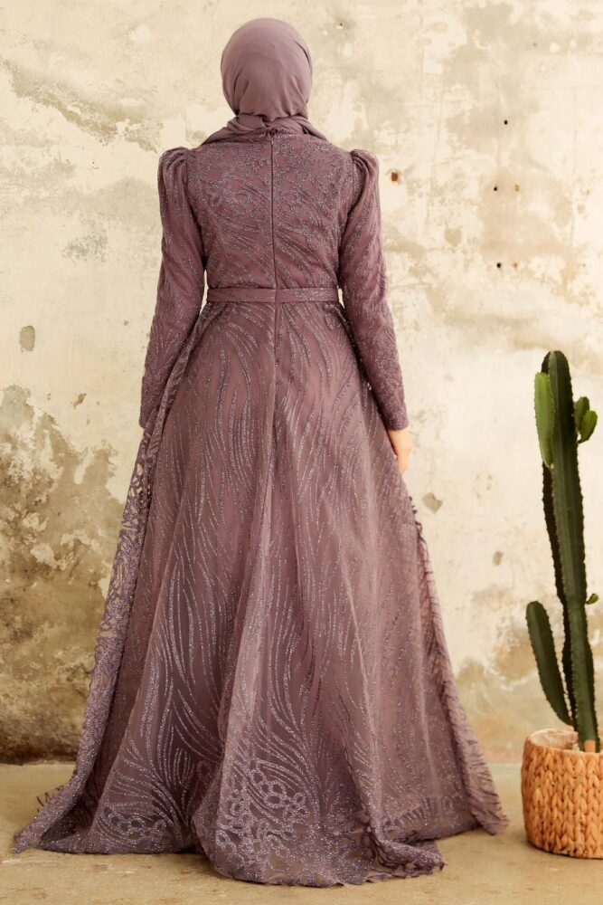 Neva Style - Modern Dark Lila Islamic Clothing Engagement Dress 2294KLILA - 4