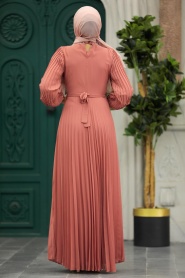 Neva Style - Modern Dark Salmon Pink Islamic Bridesmaid Dress 38510KSMN - Thumbnail