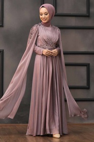 Neva Style - Modern Dusty Rose Hijab Bridesmaid Dress 22130GK - Thumbnail