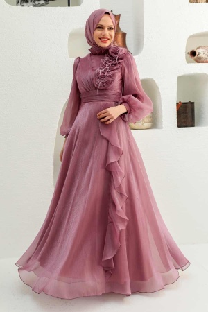 Neva Style - Modern Dusty Rose Hijab Evening Dress 22321GK - 2