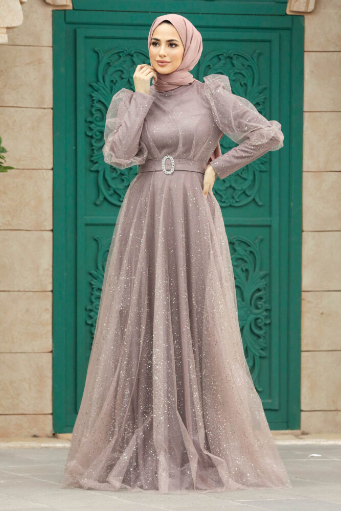 Modern Dusty Rose Hijab Wedding Dress 23041GK - 2