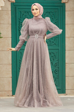 Modern Dusty Rose Hijab Wedding Dress 23041GK - 1