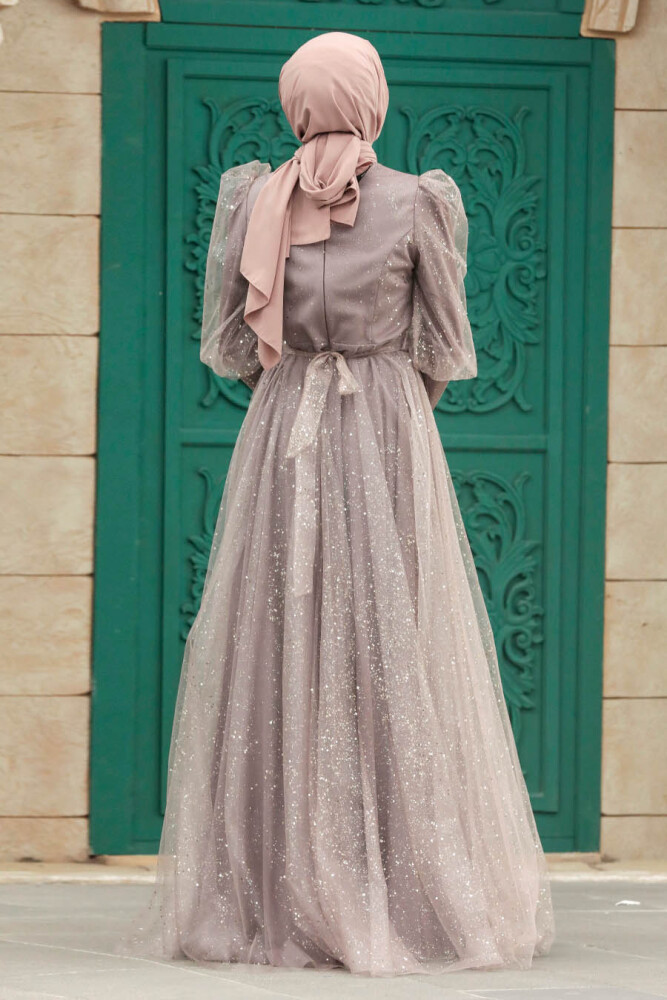 Modern Dusty Rose Hijab Wedding Dress 23041GK - 3