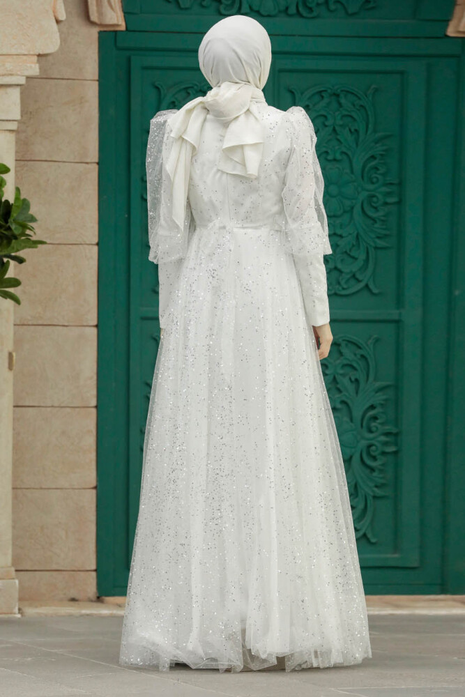 Modern Ecru Hijab Wedding Dress 23041E - 4