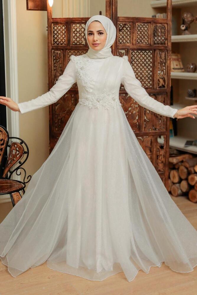 Neva Style - Modern Ecru Islamic Prom Dress 22694E - 1