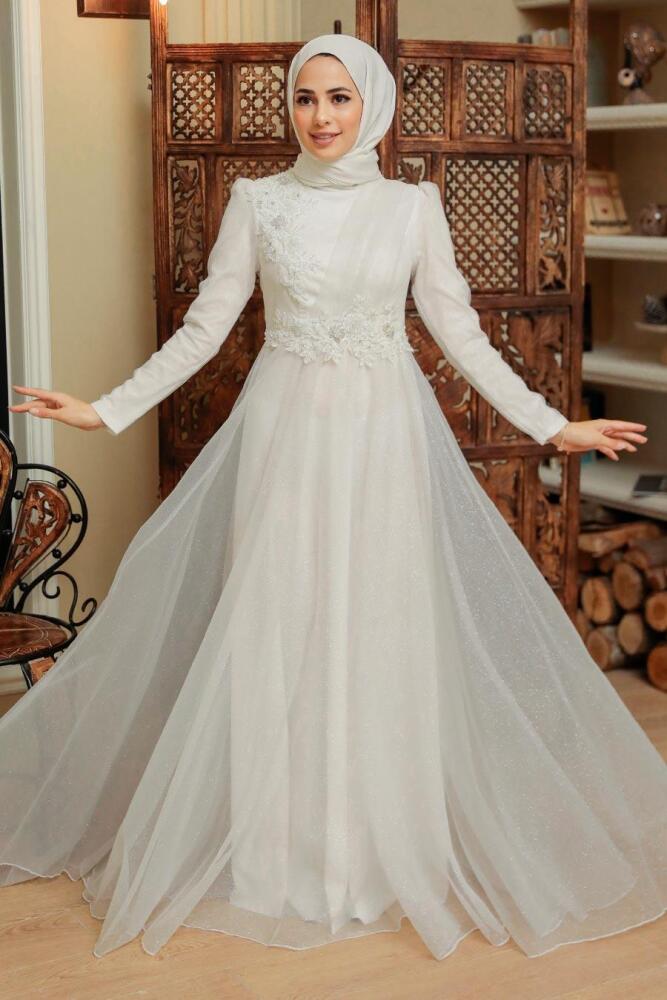 Neva Style - Modern Ecru Islamic Prom Dress 22694E - 2