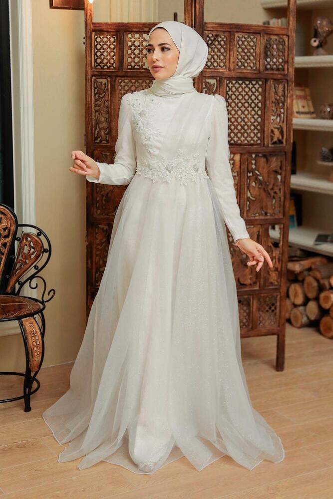 Neva Style - Modern Ecru Islamic Prom Dress 22694E - 3