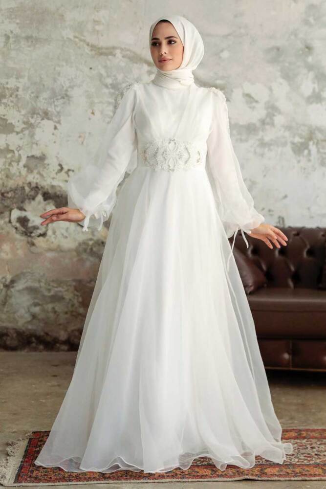 Neva Style - Modern Ecru Islamic Wedding Gown 2249E - 1