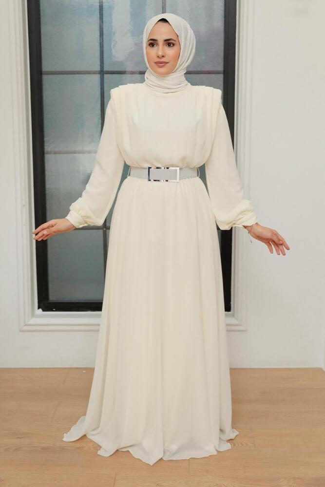 Neva Style - Modern Ecru Muslim Bridesmaid Dress 36050E - 2